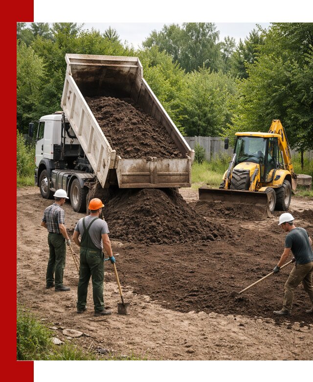 Доставка и укладка грунта для выравнивания участка в Ступине