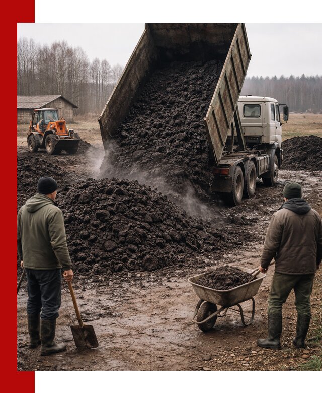 Доставка низинного торфа с разгрузкой и доставкой в Ступино