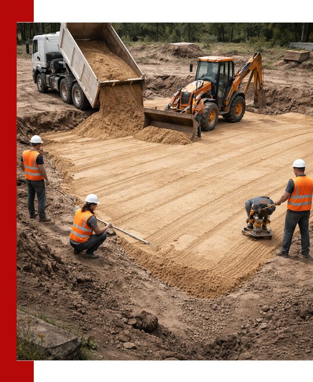 Устройство песчаной подушки для фундаментов и дорог в Ступино